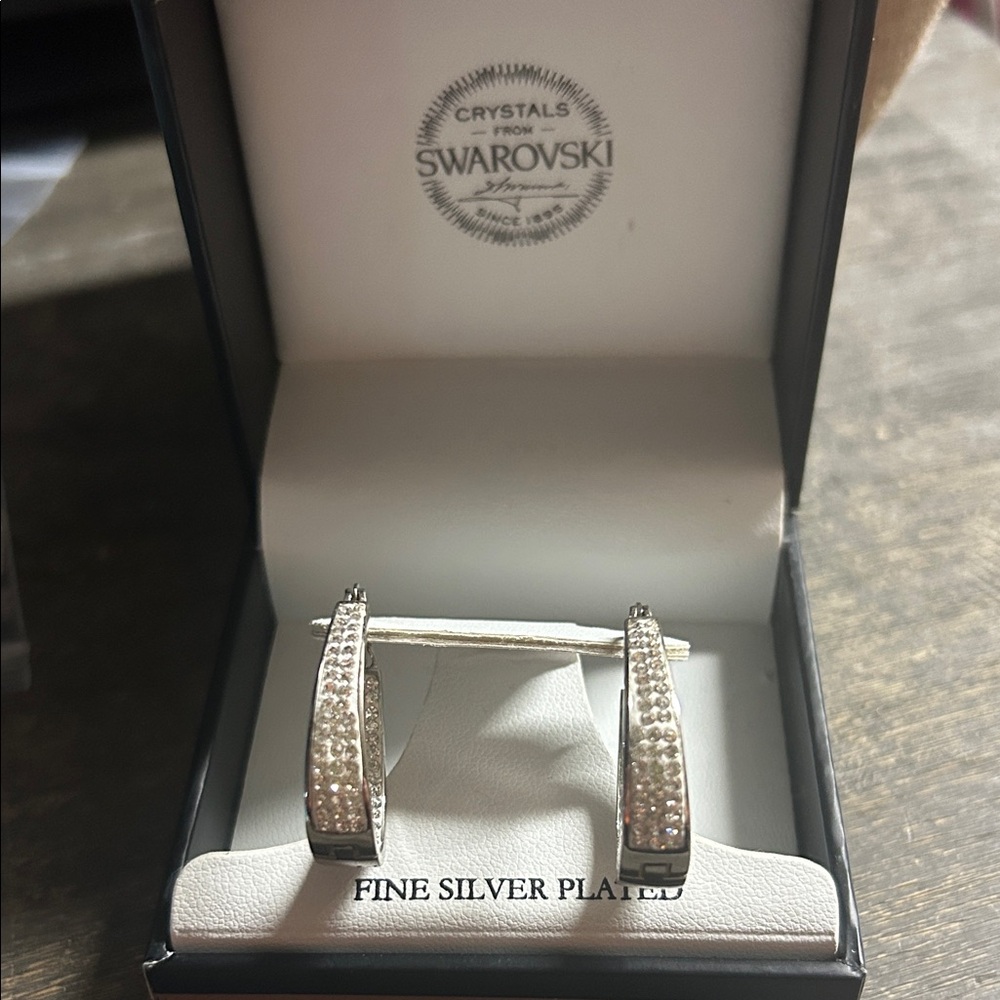 Swarovski Silver Crystal-Embellished Hoop‎ Earrings